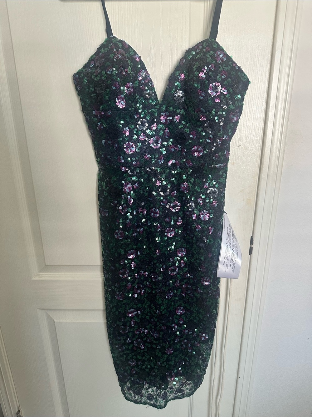 DRESS THE POPULATION Addison Sequin Lace Cocktail Dress Multicolor-XS